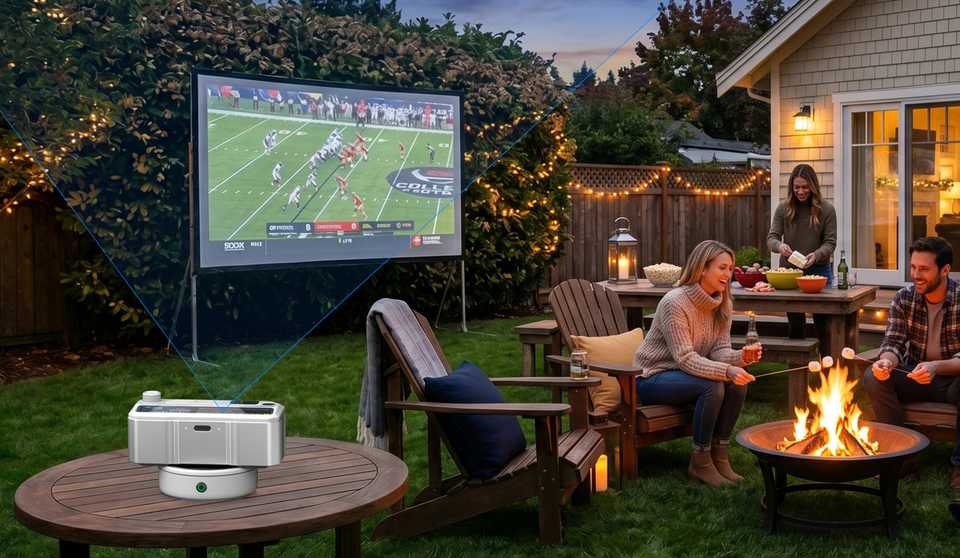 Système Photon Matrix sur une table dans un jardin aménagé pour une soirée